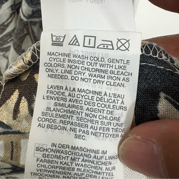 J Crew 0 Foil Leaf Zip Front 100% Linen Boho Chic Tropical Beachy A-Line Dress - Picture 15 of 16